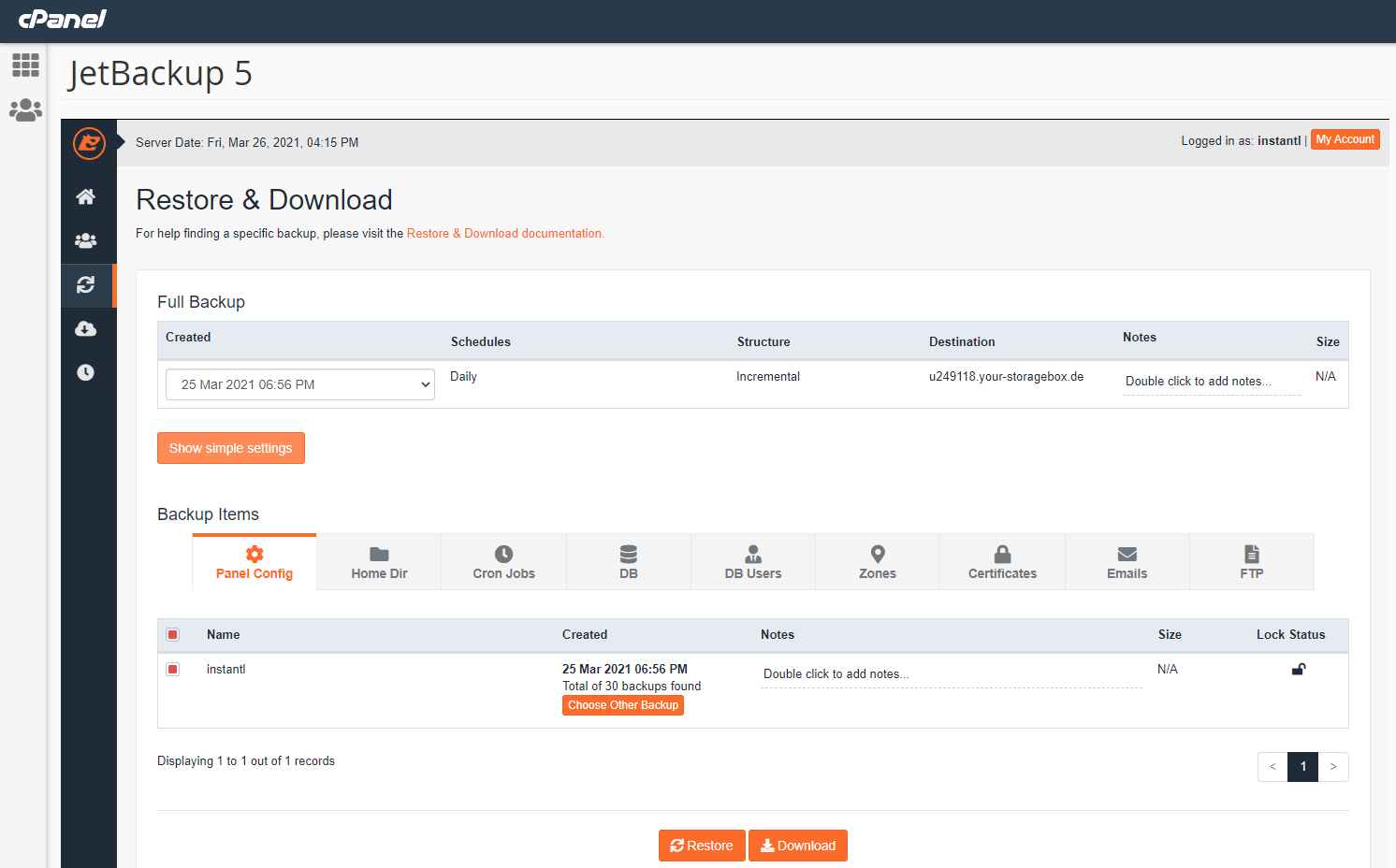 Restore your backup using jetbackup5