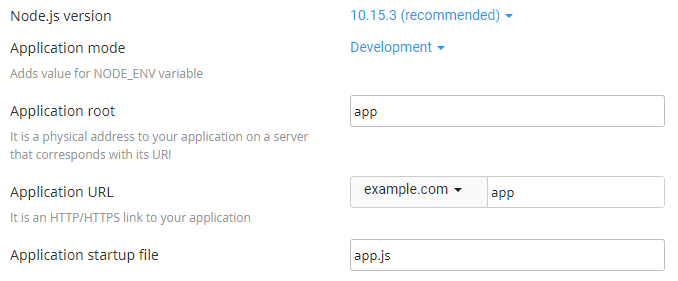 Create nodejs app in cPanel